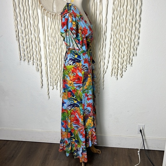 ELf Australia Bright Floral Wrap Maxi Dress size M/L - Picture 5 of 8